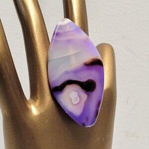 Marbled Purple Agate Ring Adjustable Band Handmade Semi Precious Ring